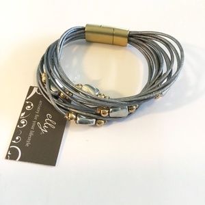 Silver Layered Leather 7” bracelet with beads NWT